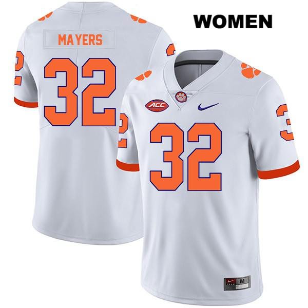 Women's Clemson Tigers #32 Sylvester Mayers Stitched White Legend Authentic Nike NCAA College Football Jersey VXM2446YE